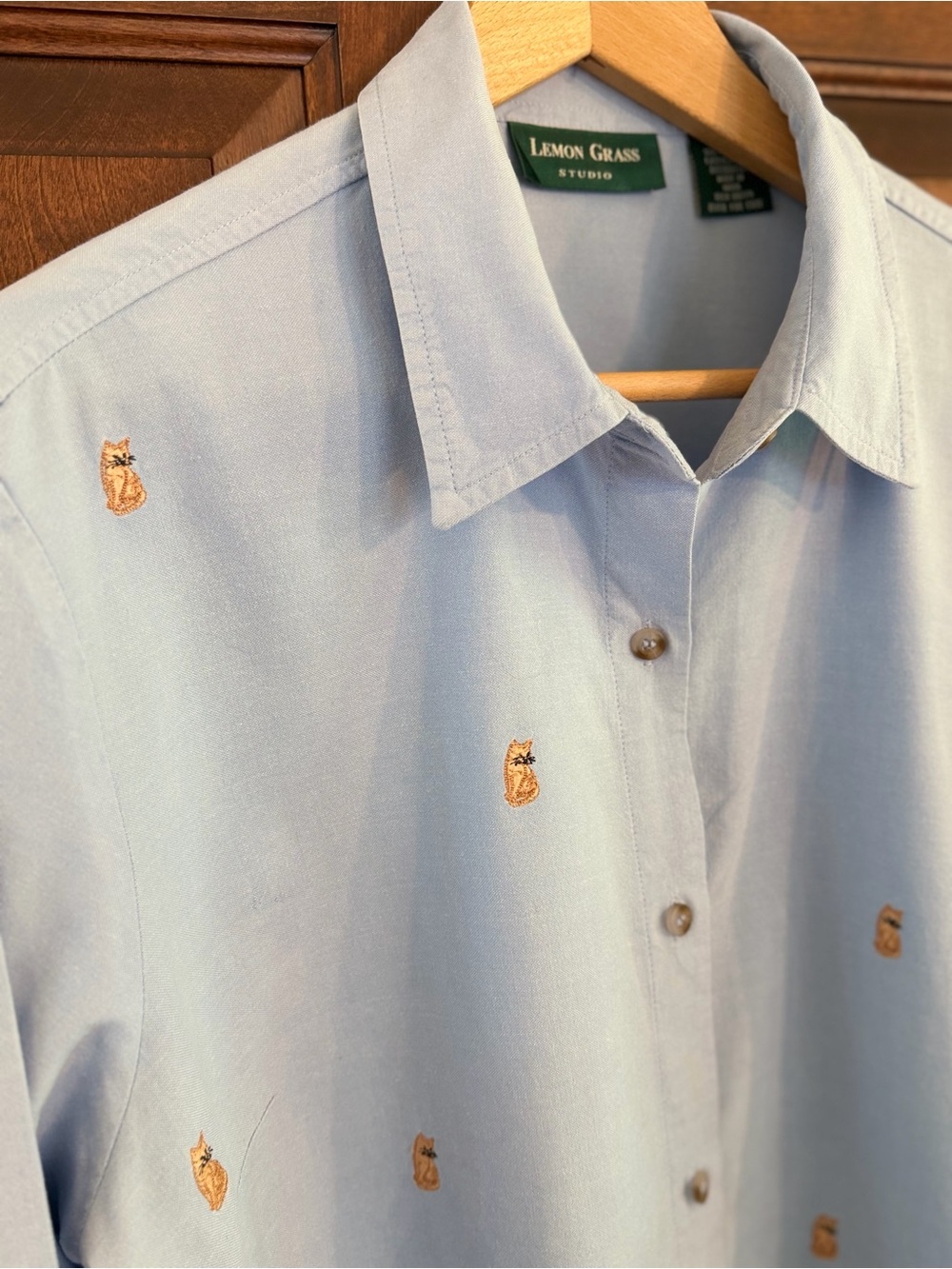 Lemon Grass Studio Women's Light Blue Embroidered Button-Down Shirt